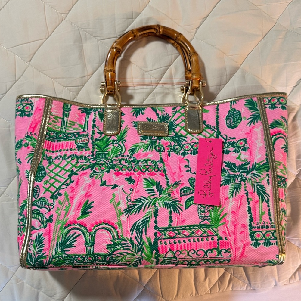 NWT LILLY PULITZER GREYDON TOTE *ALWAYS WORTH IT* MANDEVILLA BABY